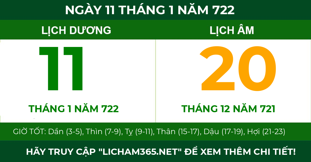 lịch âm ngày 11 tháng 1 năm 722