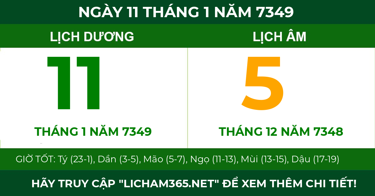 lịch âm ngày 11 tháng 1 năm 7349
