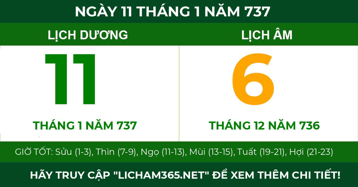lịch âm ngày 11 tháng 1 năm 737