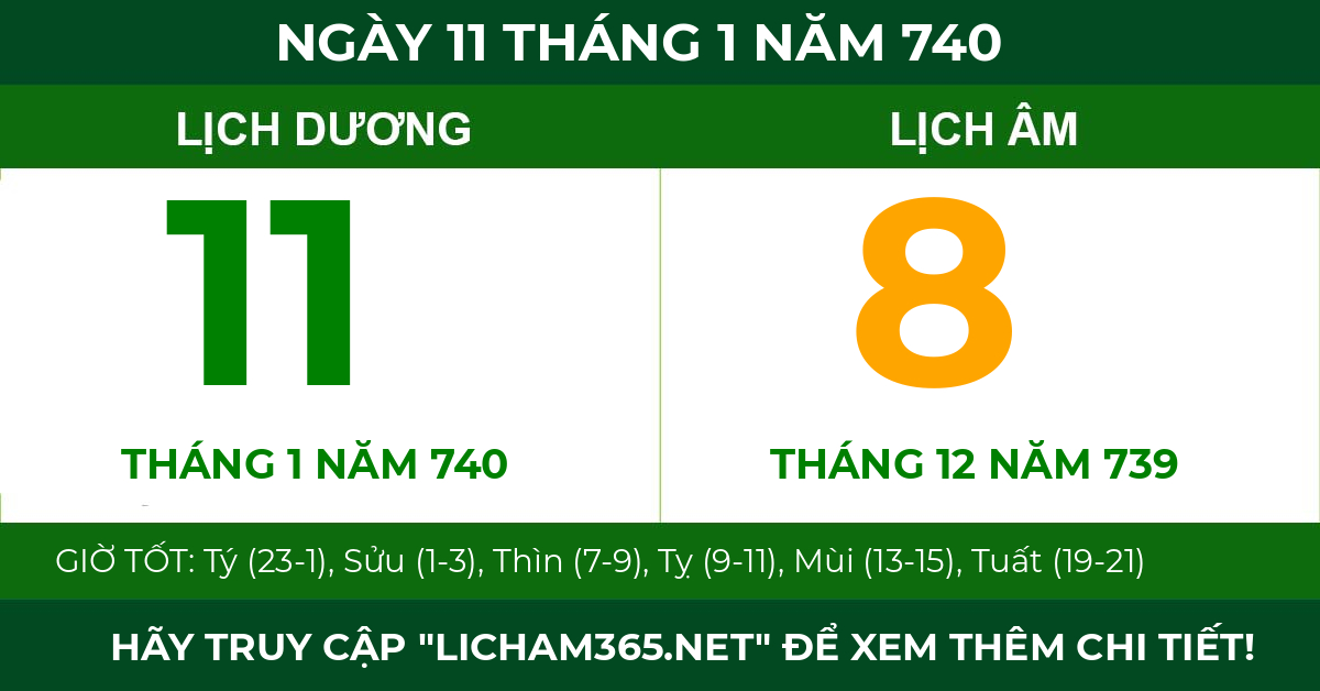 lịch âm ngày 11 tháng 1 năm 740