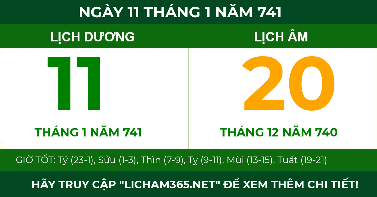 lịch âm ngày 11 tháng 1 năm 741