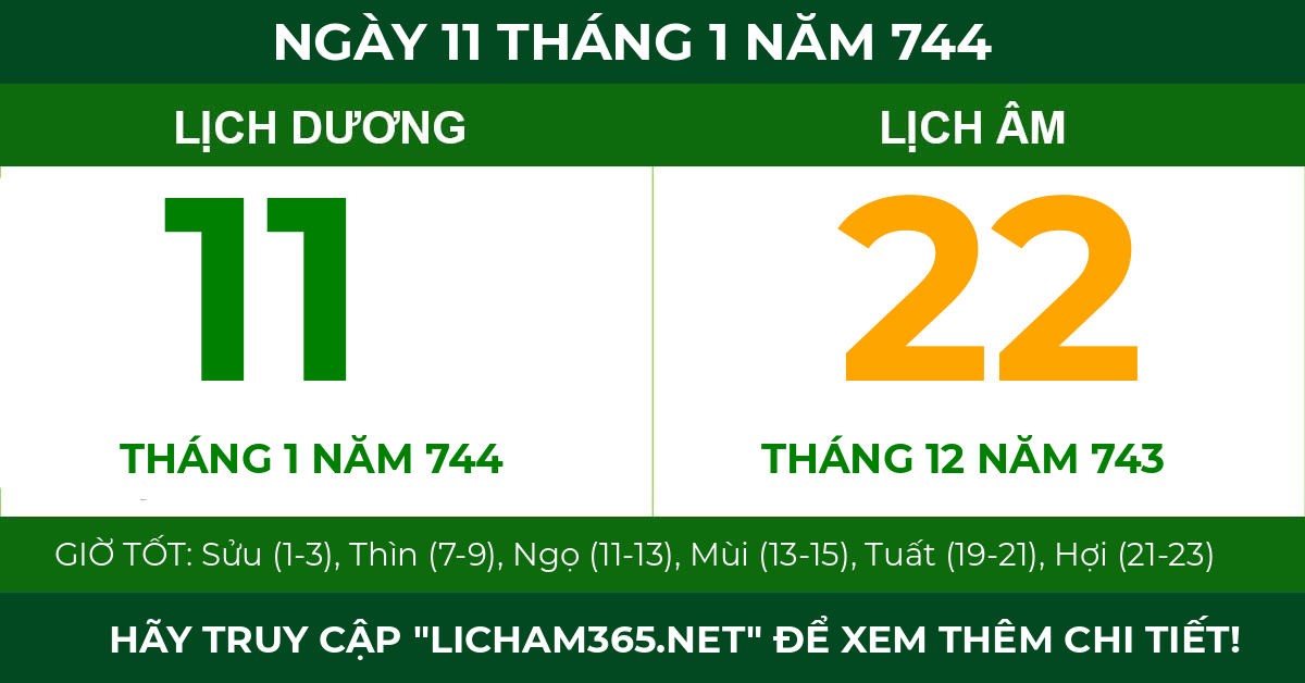lịch âm ngày 11 tháng 1 năm 744