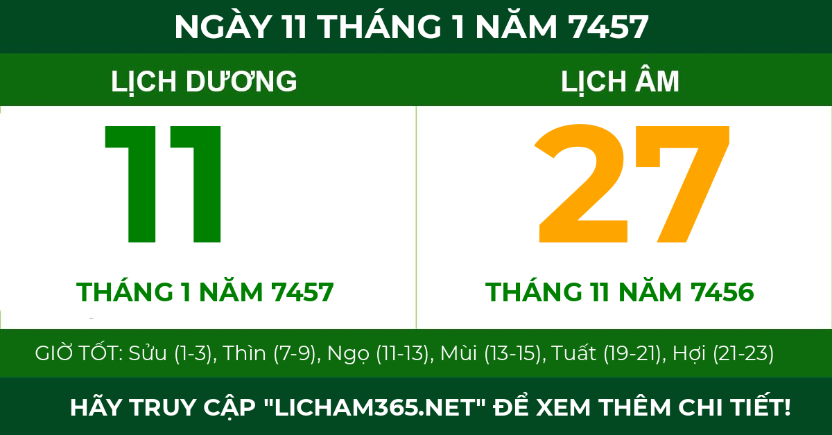 lịch âm ngày 11 tháng 1 năm 7457