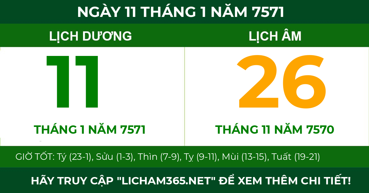 lịch âm ngày 11 tháng 1 năm 7571
