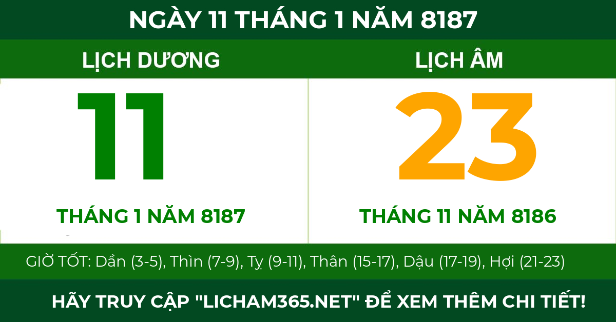 lịch âm ngày 11 tháng 1 năm 8187