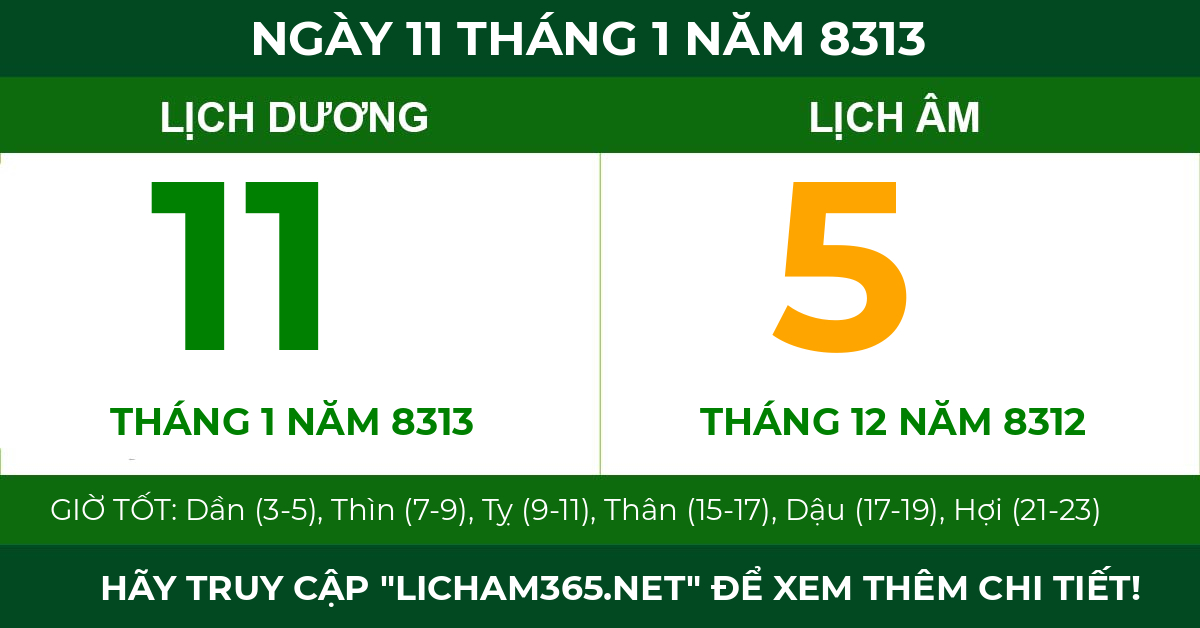 lịch âm ngày 11 tháng 1 năm 8313