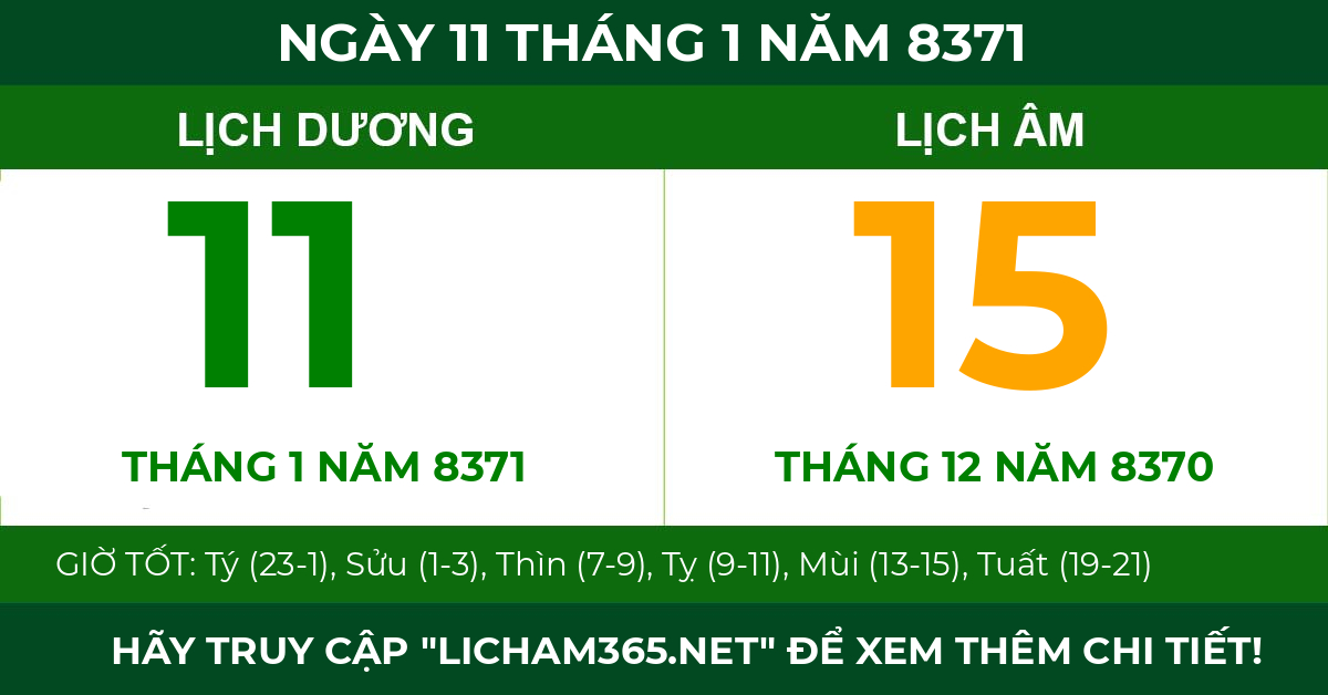 lịch âm ngày 11 tháng 1 năm 8371