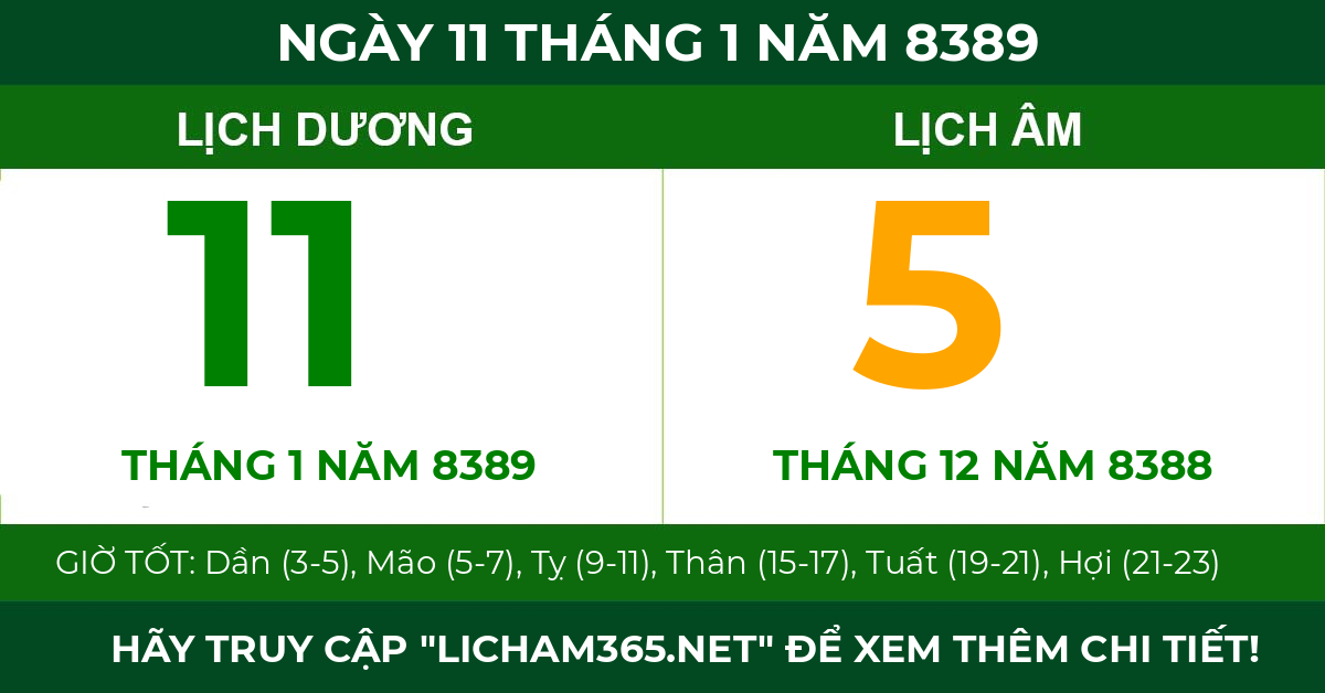 lịch âm ngày 11 tháng 1 năm 8389