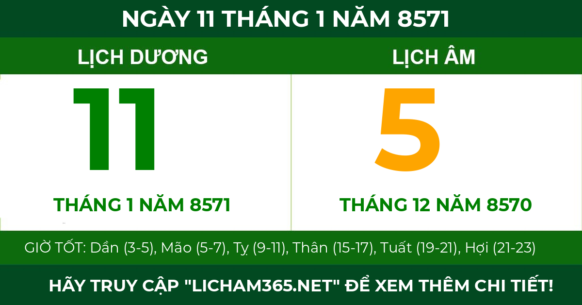 lịch âm ngày 11 tháng 1 năm 8571
