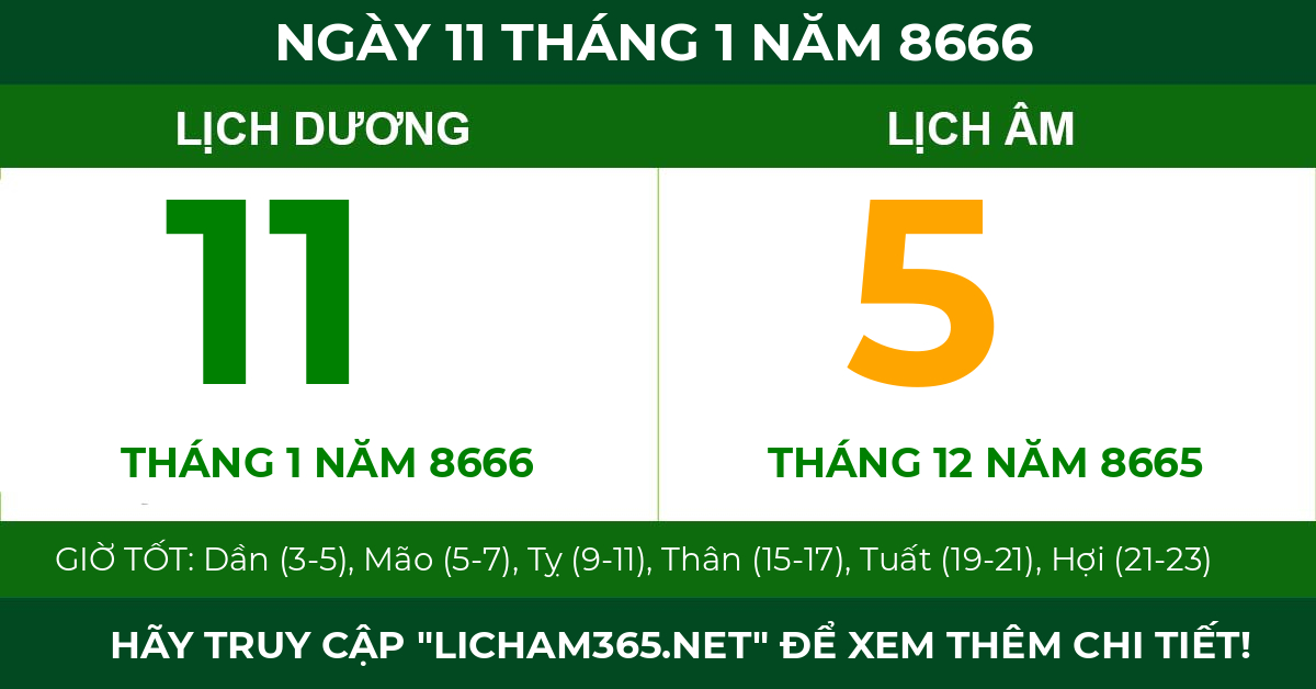 lịch âm ngày 11 tháng 1 năm 8666