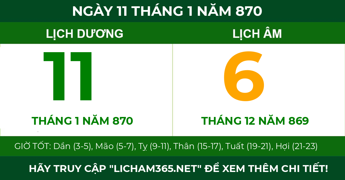 lịch âm ngày 11 tháng 1 năm 870