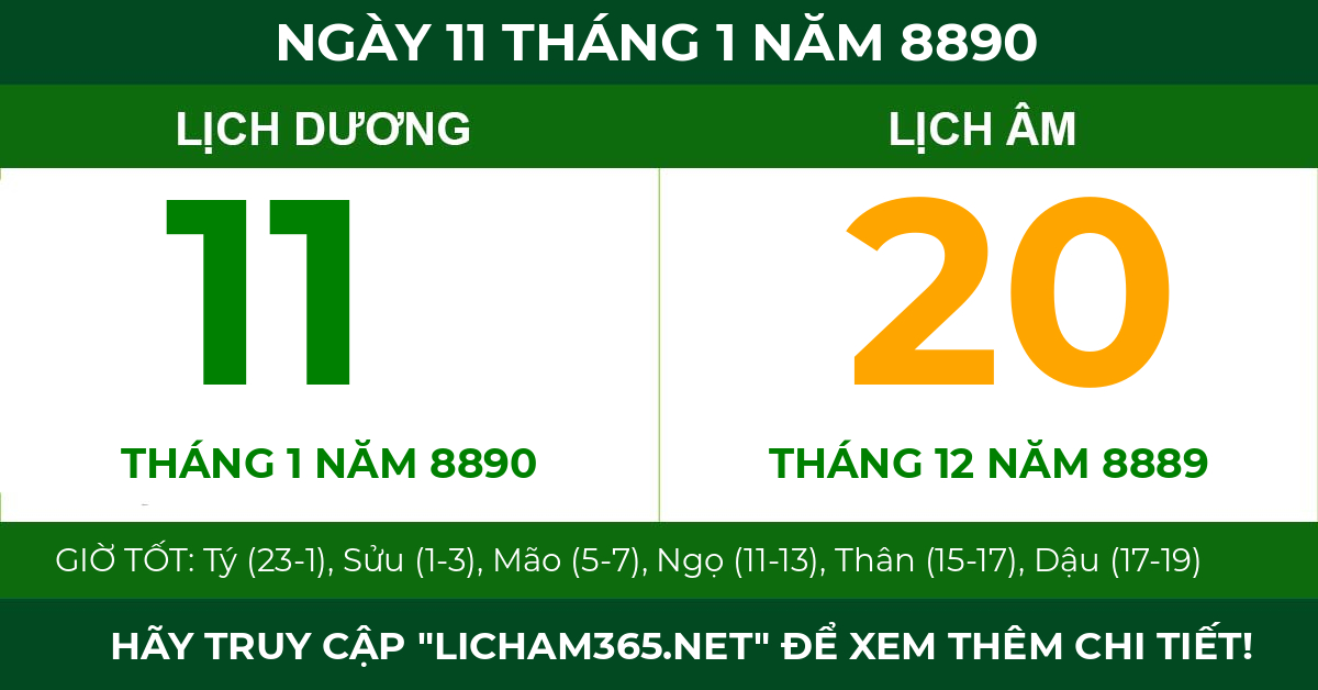 lịch âm ngày 11 tháng 1 năm 8890