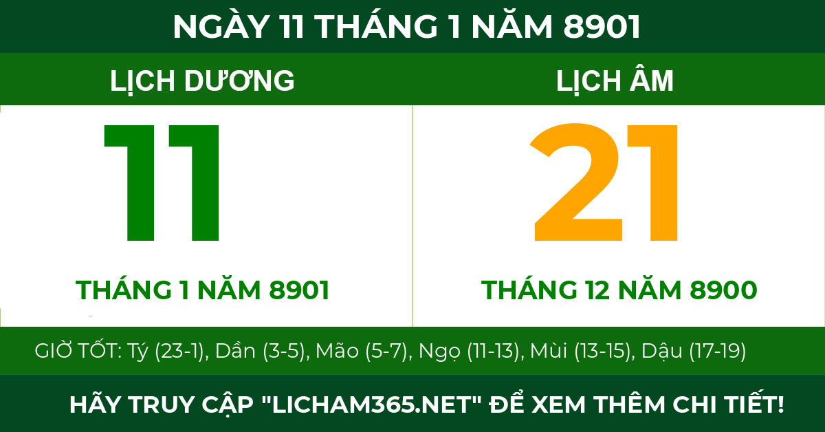 lịch âm ngày 11 tháng 1 năm 8901