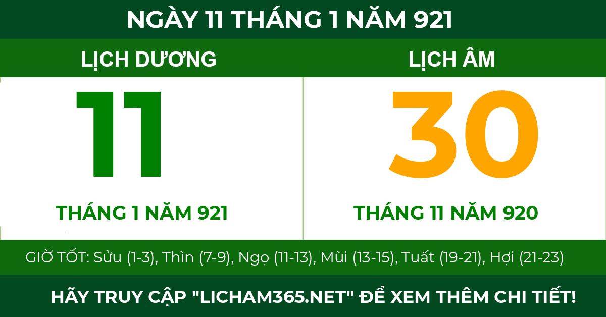 lịch âm ngày 11 tháng 1 năm 921