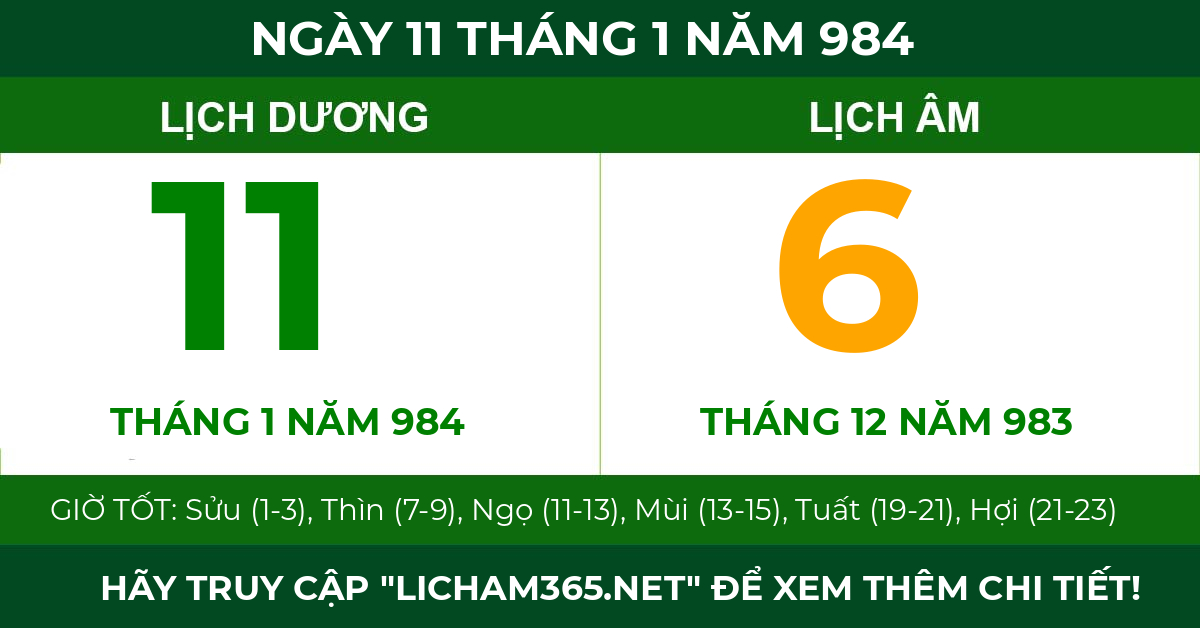 lịch âm ngày 11 tháng 1 năm 984
