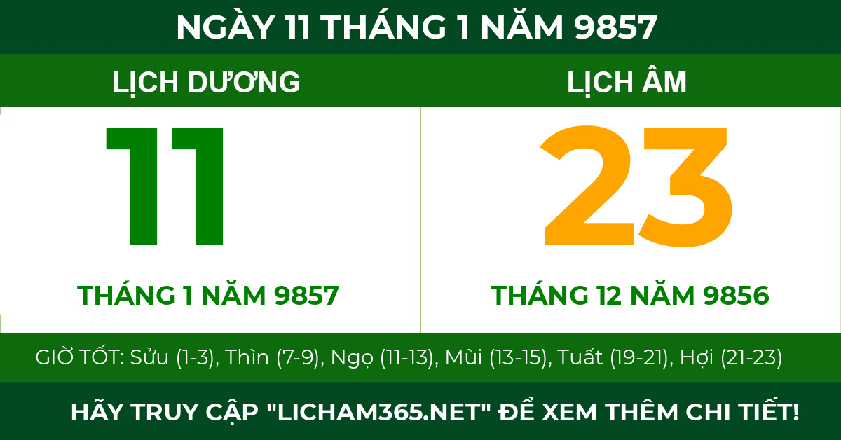 lịch âm ngày 11 tháng 1 năm 9857
