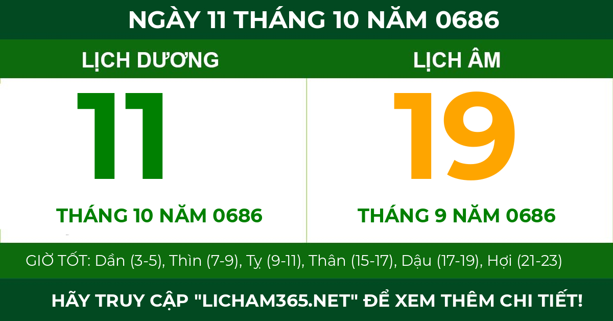 lịch âm ngày 11 tháng 10 năm 0686