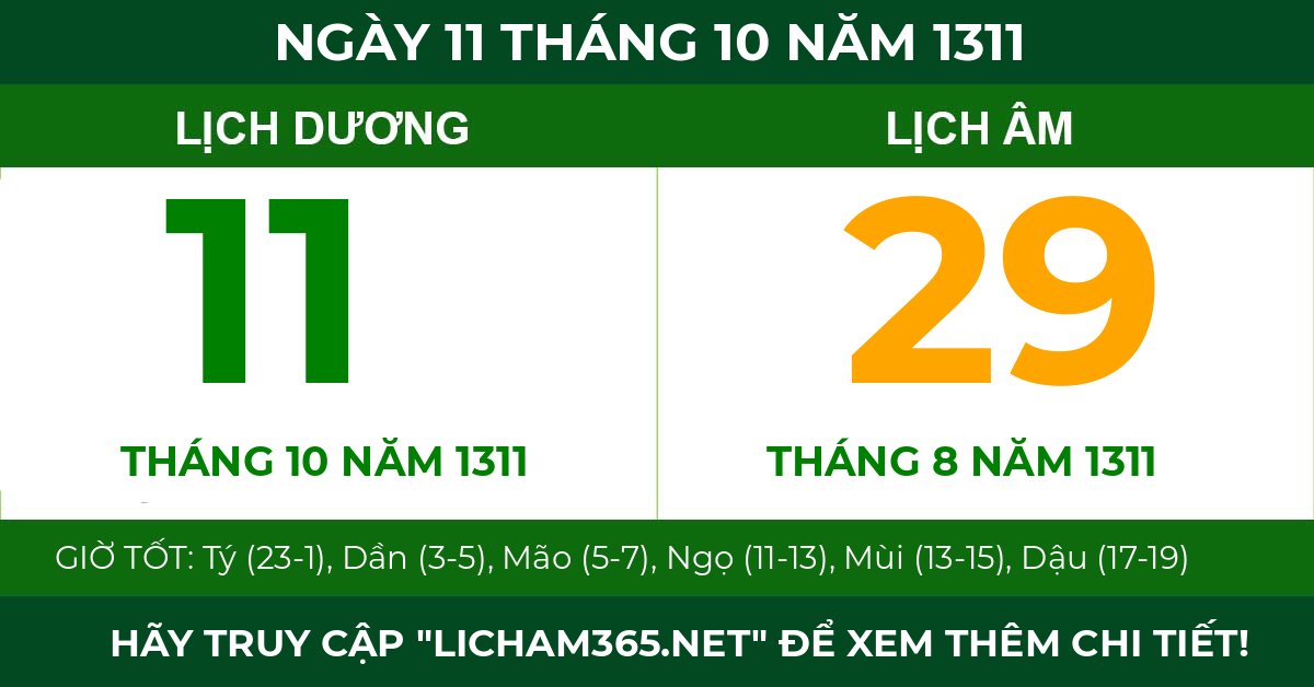 lịch âm ngày 11 tháng 10 năm 1311