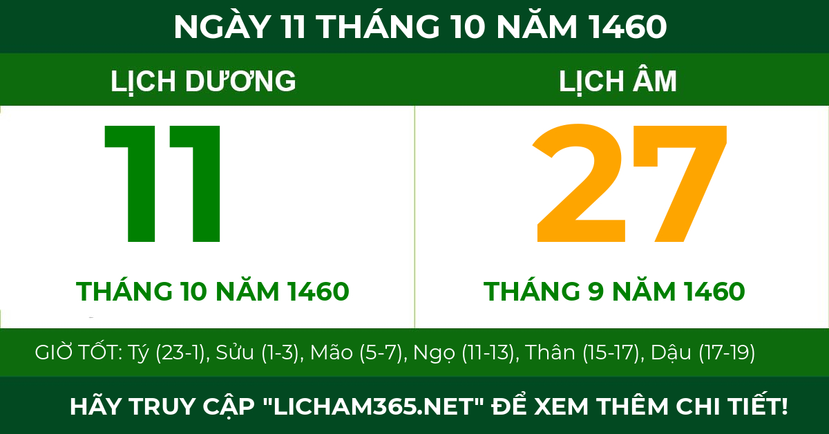 lịch âm ngày 11 tháng 10 năm 1460