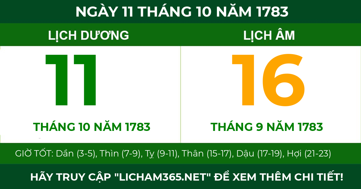 lịch âm ngày 11 tháng 10 năm 1783