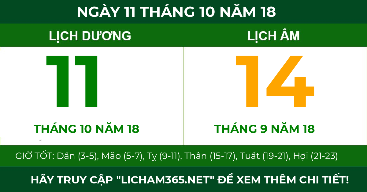 lịch âm ngày 11 tháng 10 năm 18