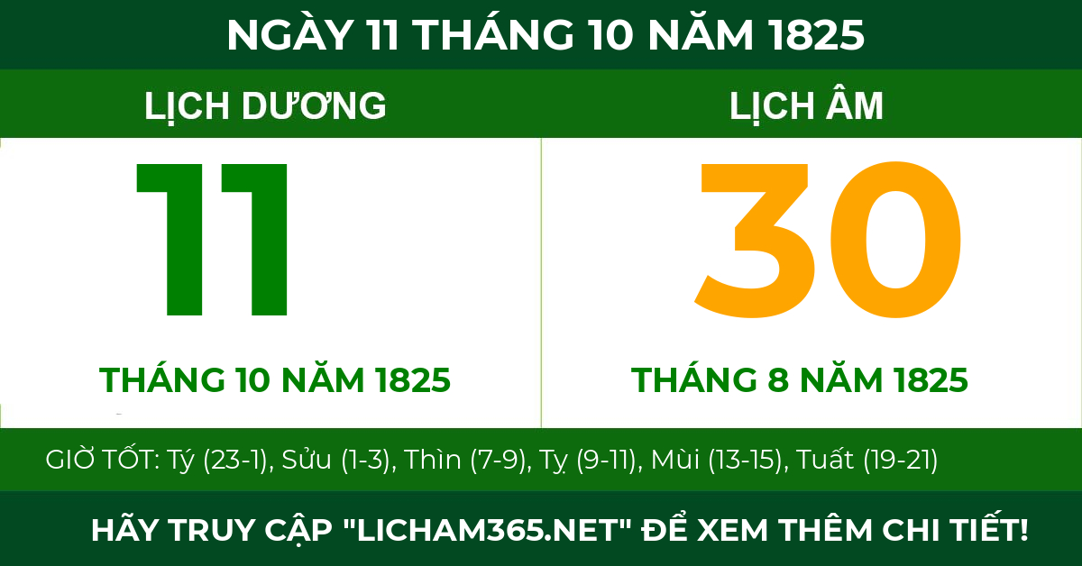 lịch âm ngày 11 tháng 10 năm 1825