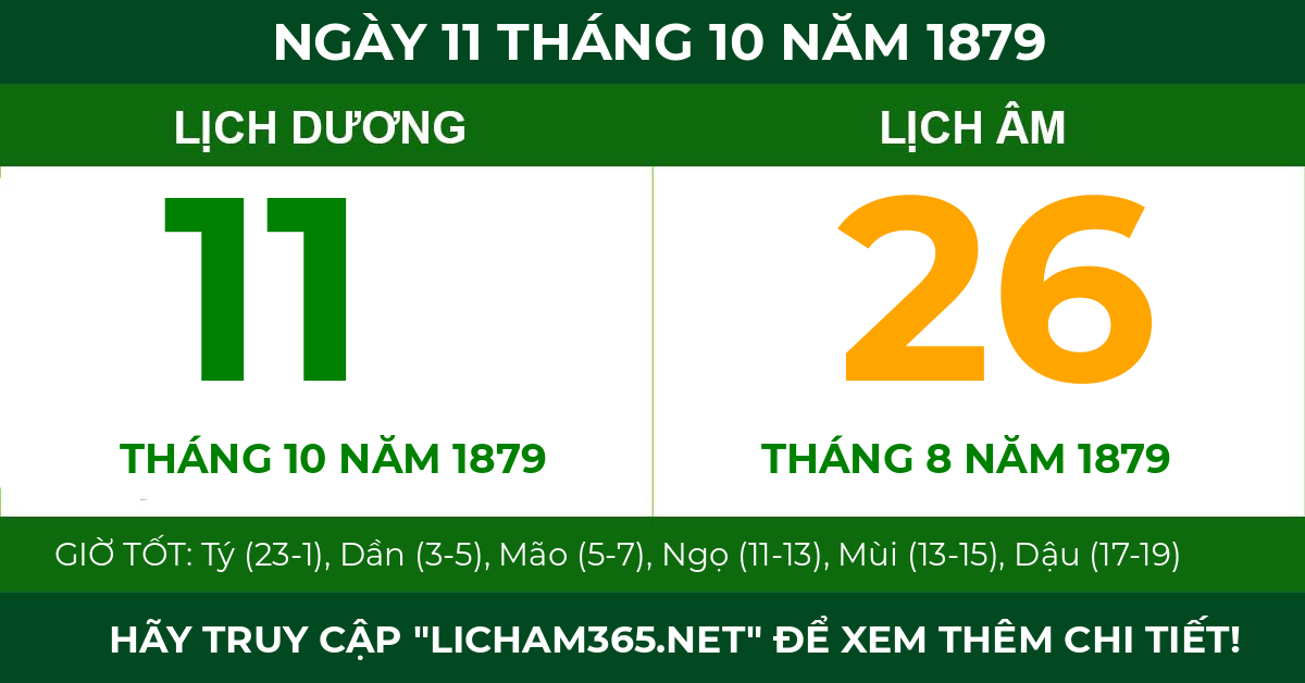 lịch âm ngày 11 tháng 10 năm 1879
