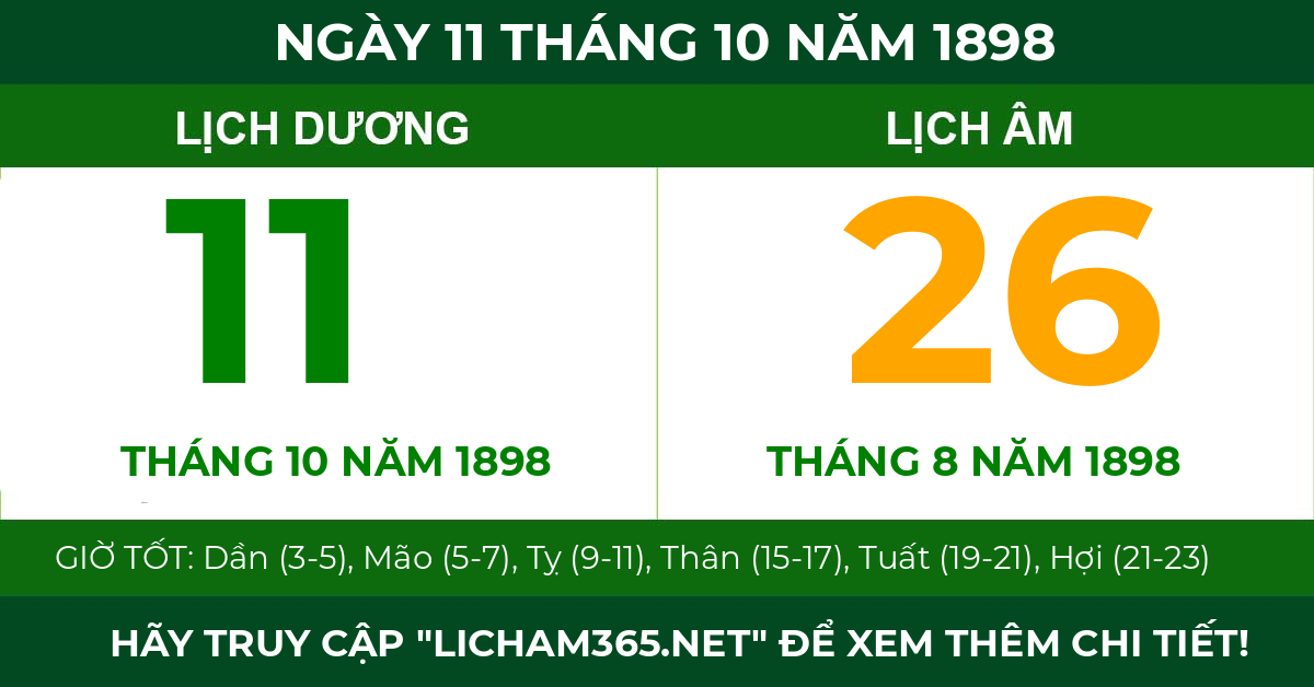 lịch âm ngày 11 tháng 10 năm 1898