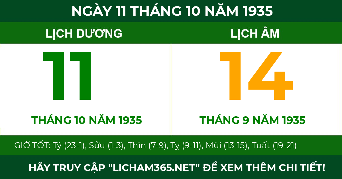 lịch âm ngày 11 tháng 10 năm 1935