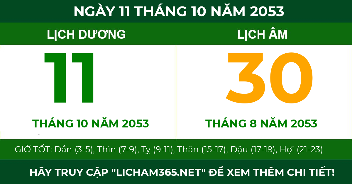 lịch âm ngày 11 tháng 10 năm 2053