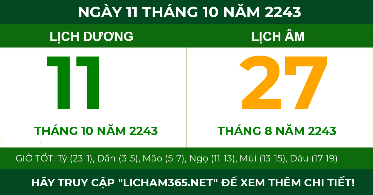 lịch âm ngày 11 tháng 10 năm 2243