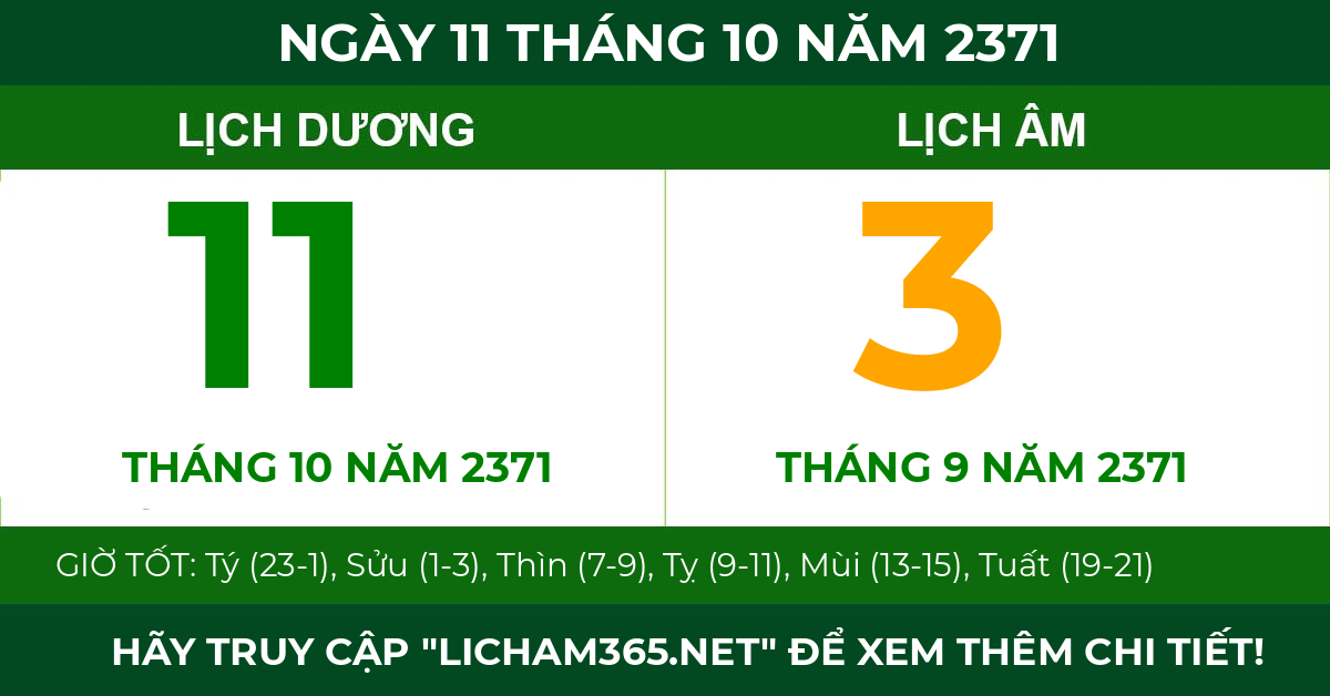 lịch âm ngày 11 tháng 10 năm 2371