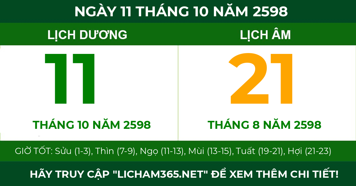 lịch âm ngày 11 tháng 10 năm 2598
