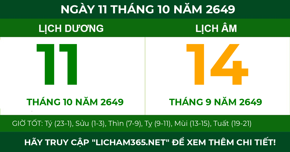 lịch âm ngày 11 tháng 10 năm 2649