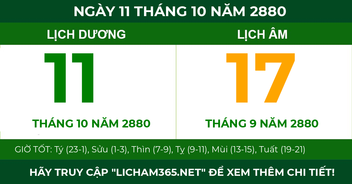 lịch âm ngày 11 tháng 10 năm 2880