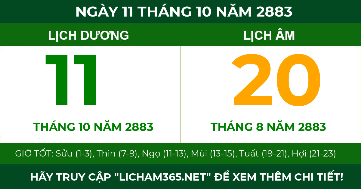 lịch âm ngày 11 tháng 10 năm 2883