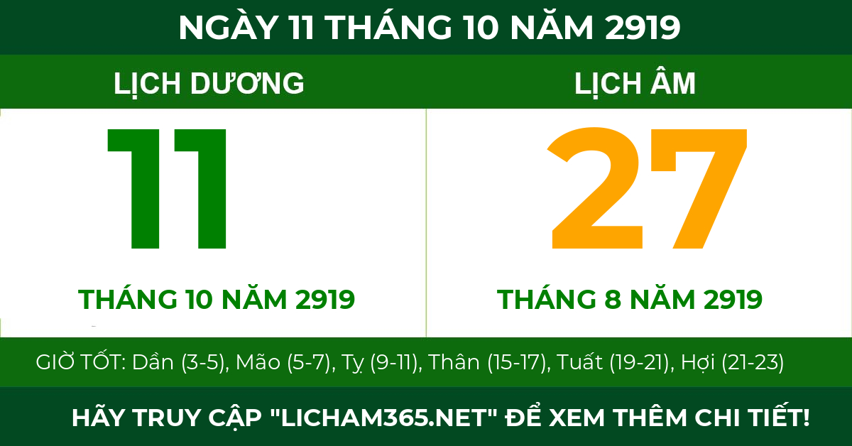 lịch âm ngày 11 tháng 10 năm 2919