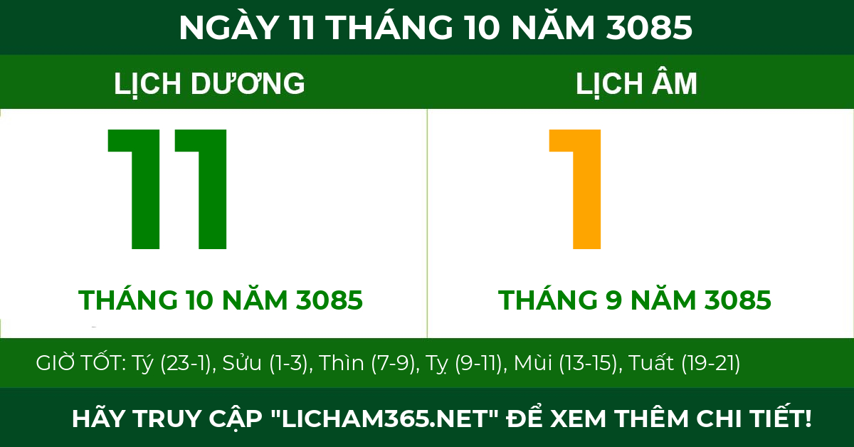lịch âm ngày 11 tháng 10 năm 3085