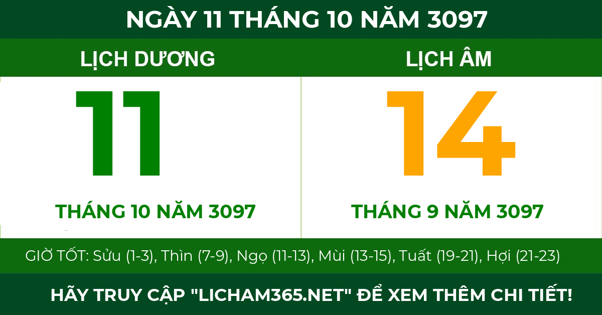 lịch âm ngày 11 tháng 10 năm 3097