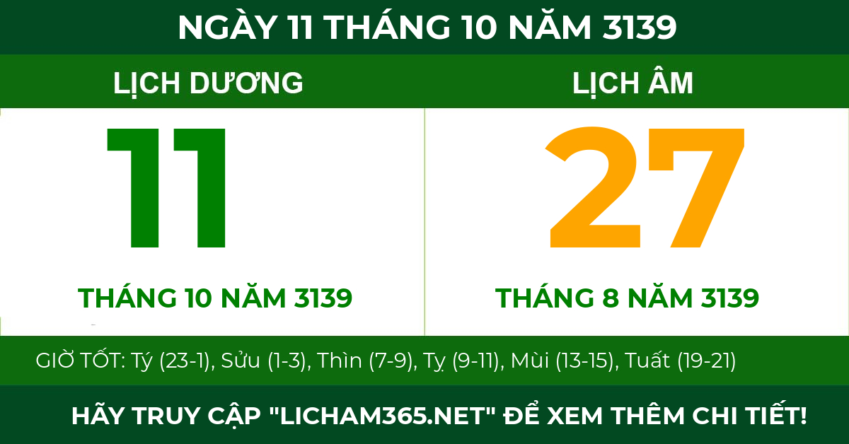 lịch âm ngày 11 tháng 10 năm 3139