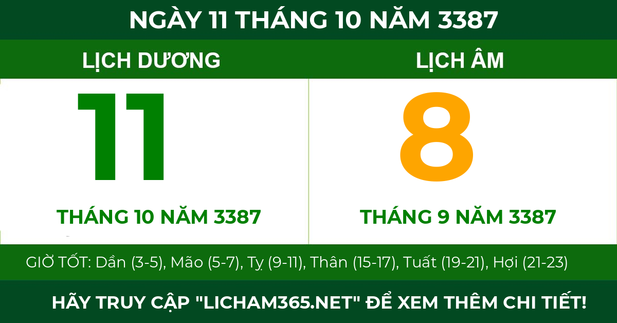 lịch âm ngày 11 tháng 10 năm 3387