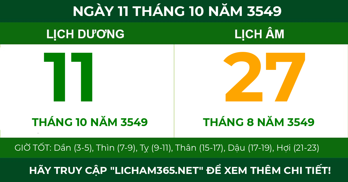 lịch âm ngày 11 tháng 10 năm 3549