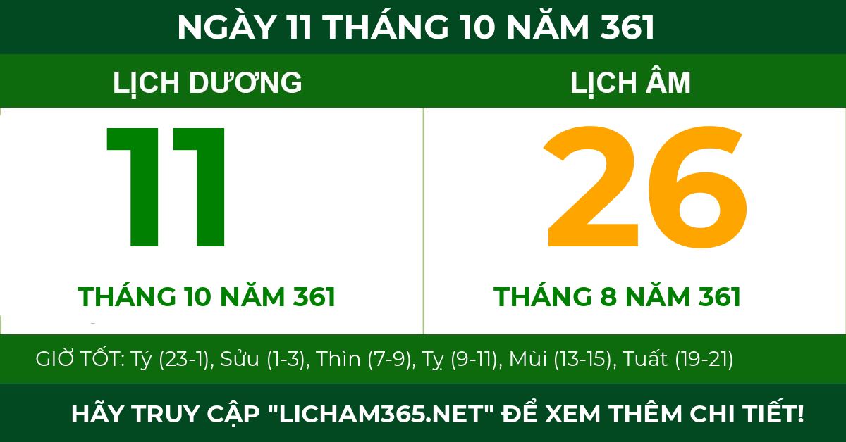 lịch âm ngày 11 tháng 10 năm 361