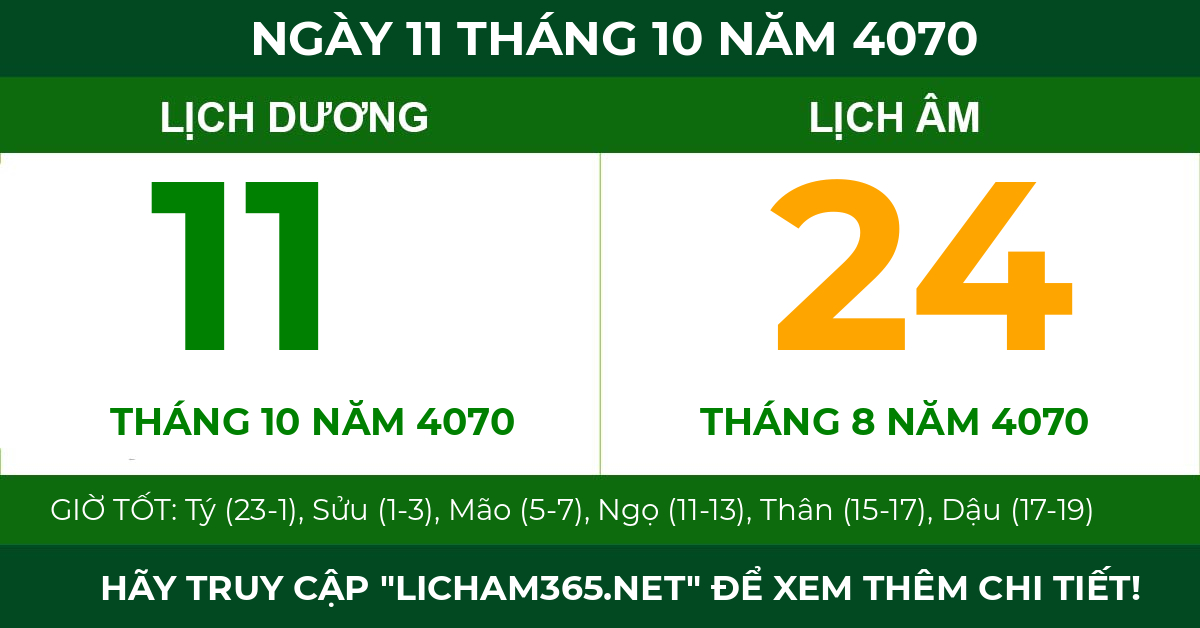 lịch âm ngày 11 tháng 10 năm 4070