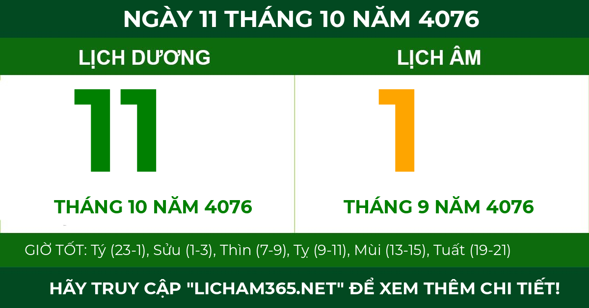 lịch âm ngày 11 tháng 10 năm 4076