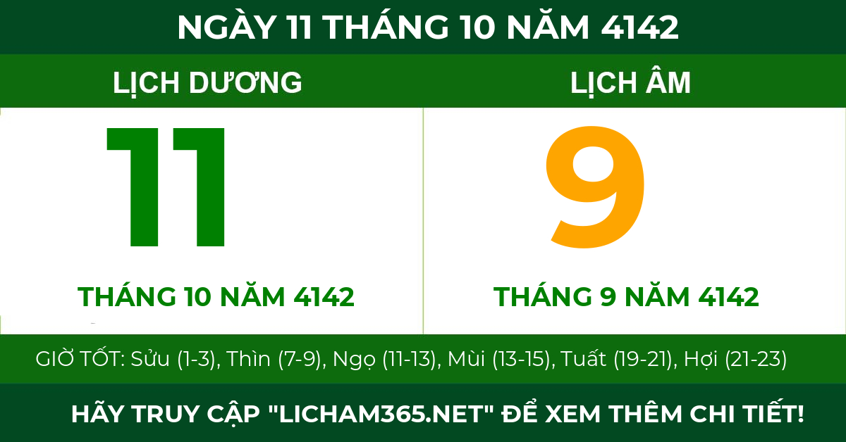 lịch âm ngày 11 tháng 10 năm 4142