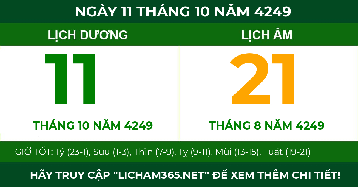 lịch âm ngày 11 tháng 10 năm 4249