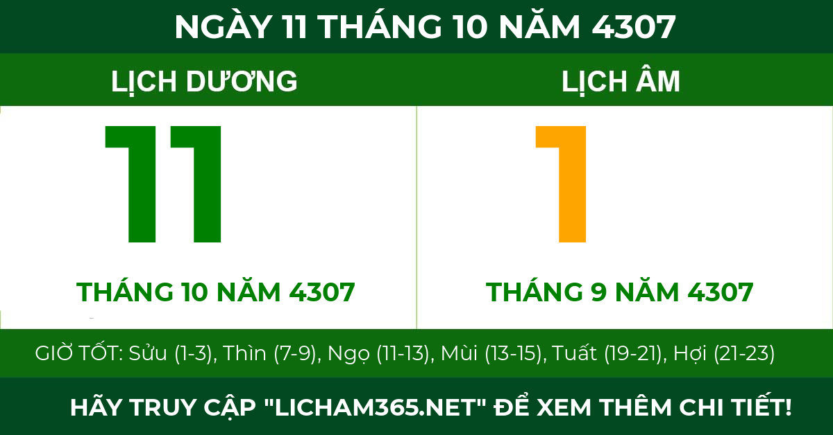 lịch âm ngày 11 tháng 10 năm 4307