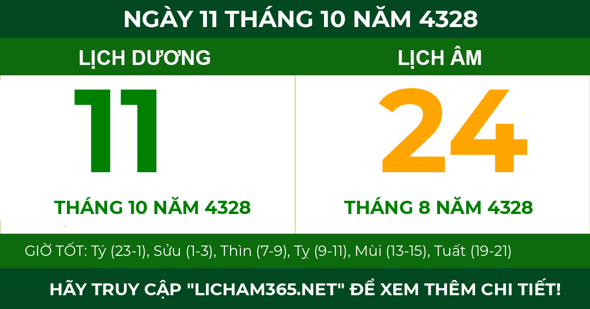 lịch âm ngày 11 tháng 10 năm 4328