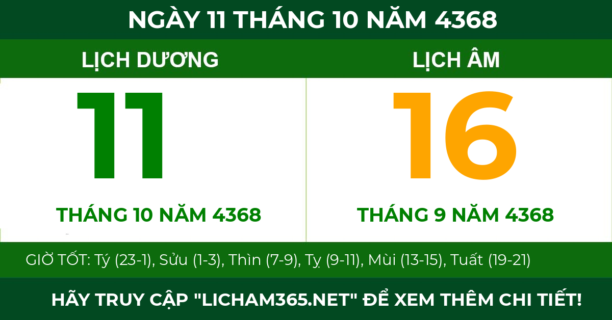lịch âm ngày 11 tháng 10 năm 4368